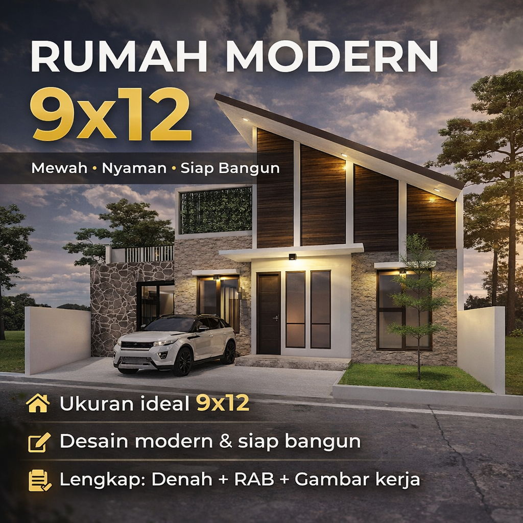 Desain Rumah Pro ID 2 Lantai 9X12M – Paket Lengkap Gambar Kerja + RAB Siap Bangun
